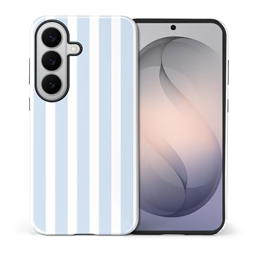 Case for Samsung Galaxy S26,Durable Drop Protection Shockproof Silicone + Hard PC 2 in 1 Hybrid Protective Cover with Stylish Pattern Design- Cute Striped Aesthetic Blue
