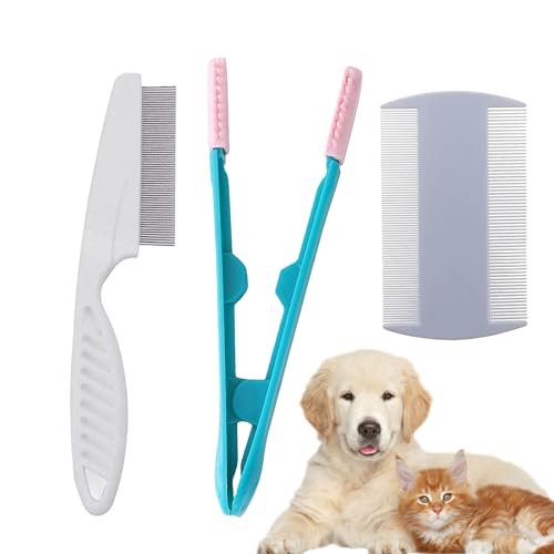 Dog Comb Grooming Kit, Detangling Pet Comb, Pet Hair Comb, Detangling Pet Comb, Pet Dematting Comb, Shedding and Flea Comb Kit, Tear Stain Comb, Pet Cleaning Kit for Dogs & Cats