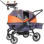 Tandem Wagon Stroller – All-Terrain 2-in-1 Push & Pull Design, Double Seat Capacity, Large Storage, Adjustable Canopy, Removable Child Tray for Kids Outdoor Adventures & Family Outings (CITRUS GRAY)