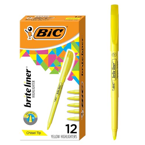 Image of BIC Brite Liner Highlighters, Chisel Tip, 12-Count Pack, Yellow Ink