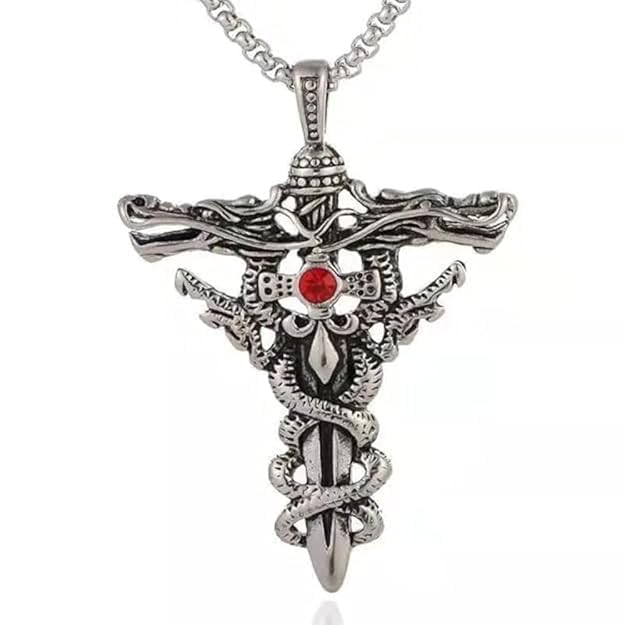 ruby collection Cross Necklace Double Dragon Sword Pendant Male Girls Unisex | Pendant Necklace Chain Pendant For Men Boys Love Gifts Mens Jewellery | Stylish and Delicate for Everyday Wear-picture-53