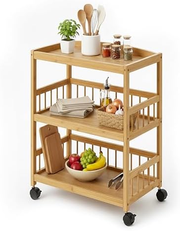 Carro de Cocina Relaxdays, bambú, 3 estantes, para Especias y Ali...