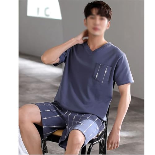 Two-piece Pajamas Suit Men's Pajamas Suit New Knitted Cotton Casual Suit V-neck Casual Home Suit Plus Size2