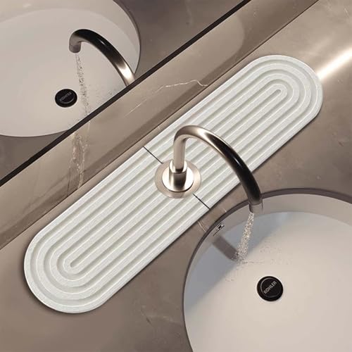 Faucet Mat for Kitchen Sink - ShiningUU 45cm Diatomite Stone Drying Mat Kitchen, Super Absorbent Faucet Mat, Kitchen Sink Splash Guard, Prevents Moisture Buildup, Drying Stone Mat for Bathroom Counter
