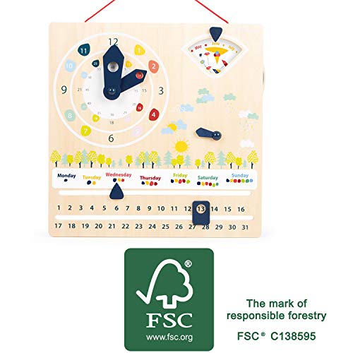 small foot Lerntafel Holz, UVM, Lernuhr mit Kalender „Educate“, Lernen von Uhrzeit, Wetter und Wochentagen, für Kinder ab 5 Jahren, 11625, Mehrfarbig, S – Bild 3