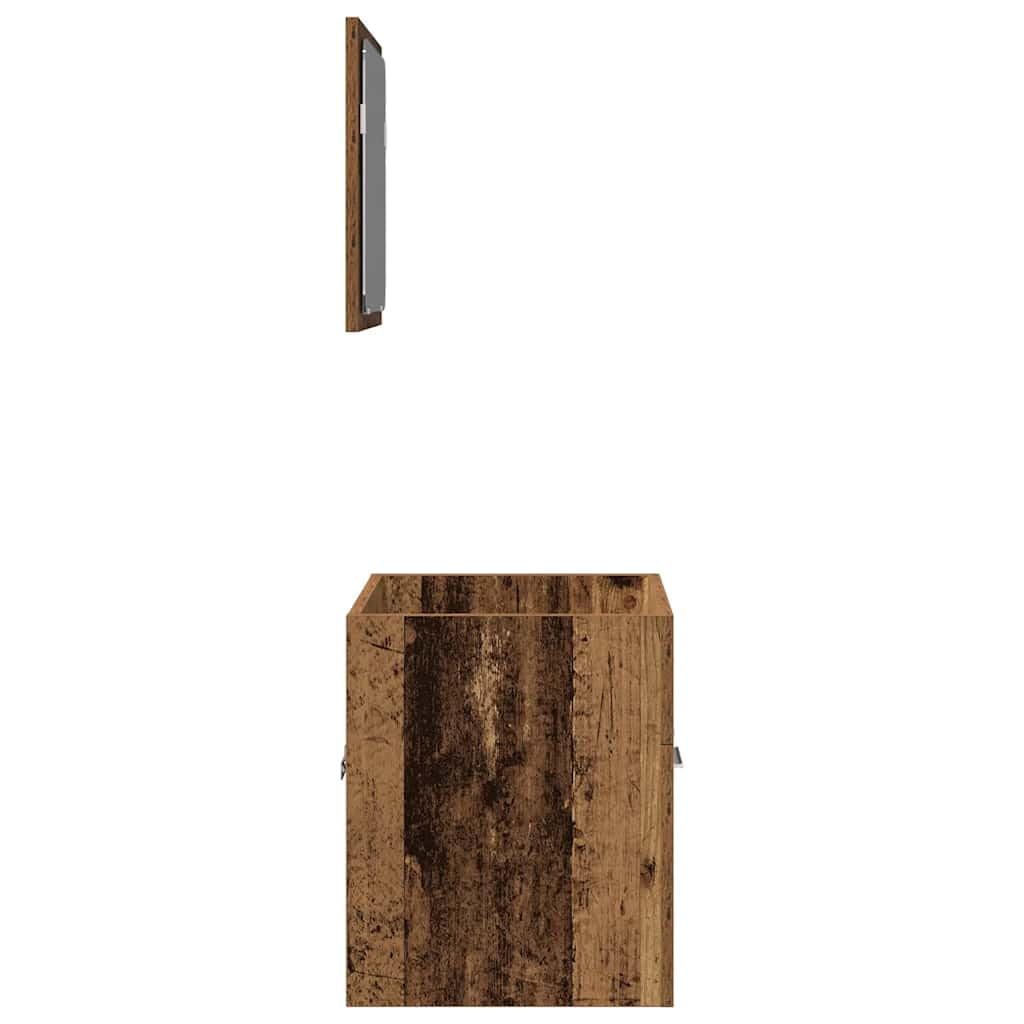 2-TLG. Badmöbel-Set Altholz-Optik mit Spiegel, Badschrank aus Holzwerkstoff, wandmontierbar, viel Stauraum für Toilettenartikel, klare Glas-Spiegelfläche für Make-up und Rasur