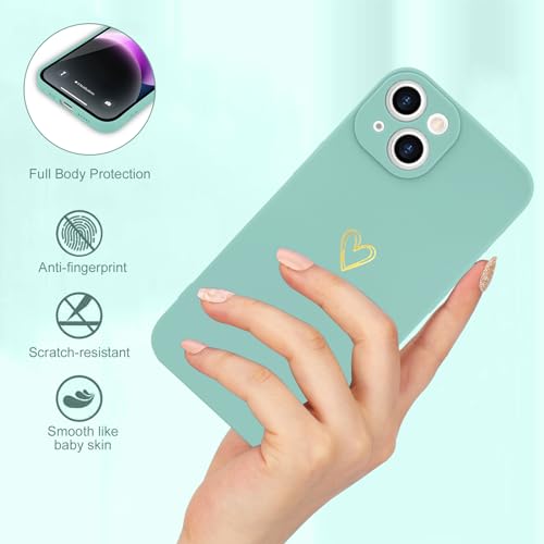 Image of Wirvyuer for iPhone 14 Case Cute Heart Pattern Soft Shockproof Slim Protective Silicone Phone Case Cover for Women Girls, Fragrant Green