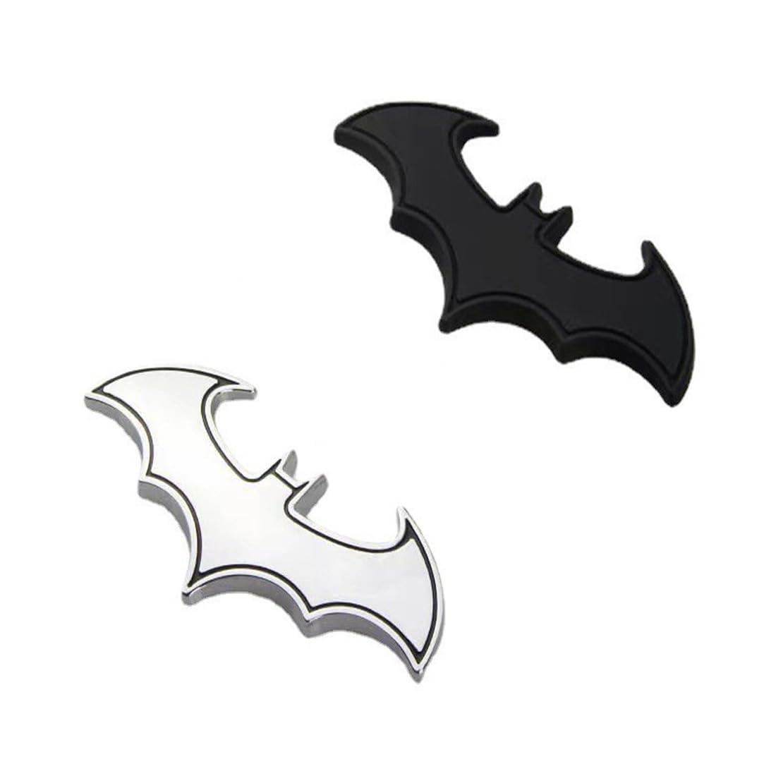 2 Pezzi Adesivi in 3D cromati per auto, logo adesivo a forma di pipistrello di pipistrello, in acciaio inox cromato, di alta qualità, ideale come decorazione per auto, con logo di pipistrello