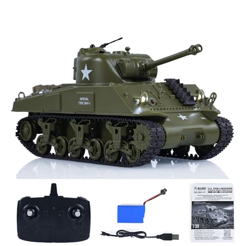 wheelfun Henglong 1/30 RC Battle Tank Sherman M4A3 3841 01 2.4G Tanques de control remoto Torreta giratoria de 320° Combate infrarrojo