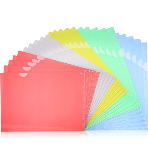 Bememo 25 Pieces Transparent Document Folder Copy Safe A4 Letter Size Project Pockets Set of 5 Assorted Colors, Yellow, Green, Blue, Red, Clear