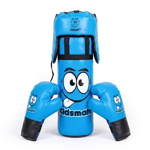 Image of Kidsmate Boxing Kit for Kids of Age 3-8 Yrs | Safe Synthetic Leather Punching Bag with Gloves Set | Boxing Set for Karate Training & Punch Practice | Playful Fitness Activity for Boys & Girls - Blue