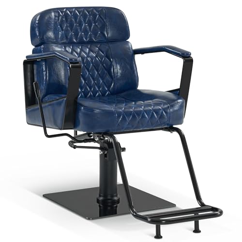 BarberPub Classic Barber Chair, 440Lbs Hydraulic Pump Manual Recliner Salon Chair for Hair Stylist, Home&Beauty Salon, Barbershop, Salon&Spa Equipment 3068 (Blue)