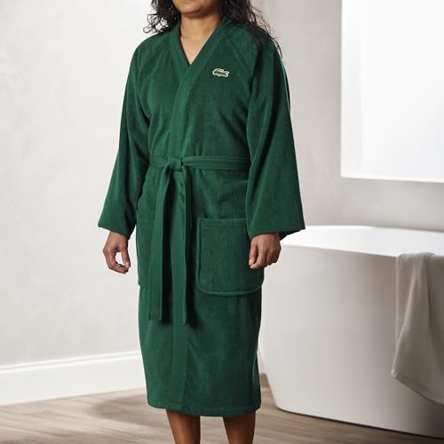 Image of Lacoste Classic Pique Cotton Terry Bath Robe, Unisex, One Size,