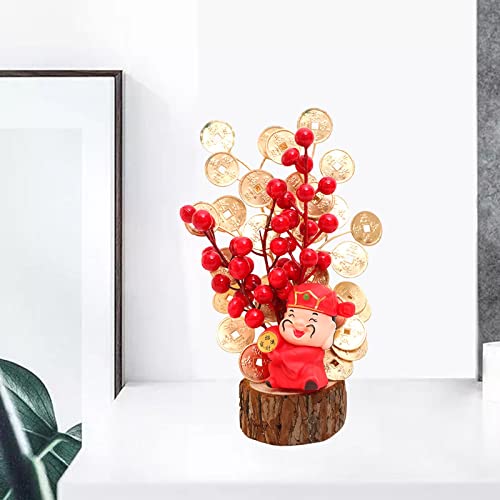 Weilaikeqi Chinese New Year Artificial Branches Lucky Tree,Fake Red Berries Picks Ornament Table Flower Basket Centerpiece For Spring Festival Wedding Home Decor, Wealth God 13Cmx28Cm #TOP5