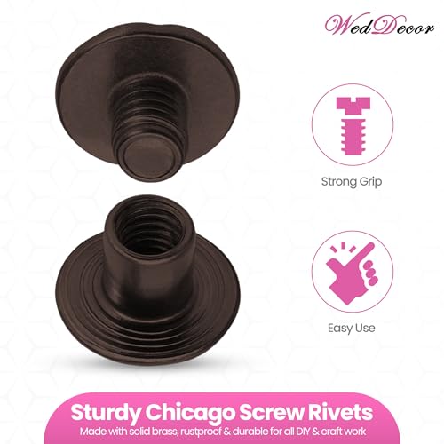 Rivets Chicago en laiton noir Weddecor 9 x 9mm de qualité supérieure - 5