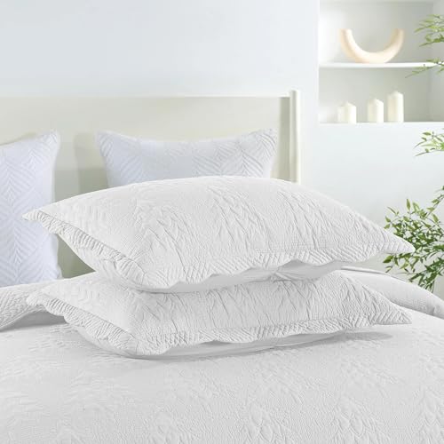 MarCielo 3-Piece Christmas Quilt 100% Cotton Oversized Bedspread Lightweight Coverlet Embroidery Christmas Tree Pattern Bedding Set (TC Bright White, Oversized King (118"x106"))