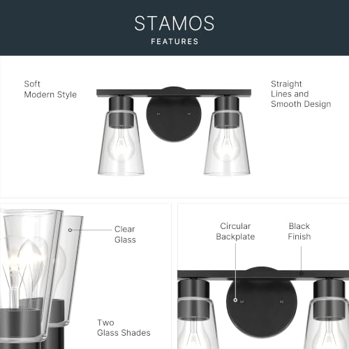 Image of Kichler Stamos 13.25 inch 2-Light Soft Modern Vanity Light with Clear Glass in Black, (8.25 inch H x 13.25 inch W), 55120BKCLR