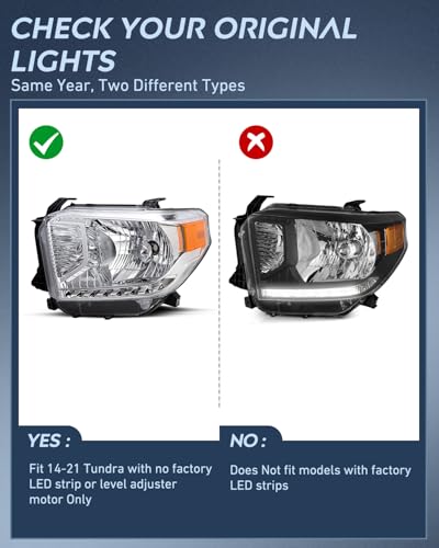Image of Nilight LED DRL Headlight Assembly Compatible with 2014 2015 2016 2017 2018 2019 2020 2021 Toyota Tundra Clean Lens Black Housing Amber Reflector Clear Lens Headlamps Replacement