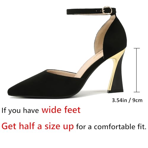RIBONGZ Women's Closed Pointed Toe Heels Ankle Strap High Pumps Elegant Strappy Stiletto Dress Shoes for Work Party Evening Casual Office2