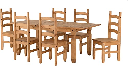 Seconique by Home Discount Ltd Corona Ensemble Table à Manger à rallonge avec 6 chaises Corona - Pin ciré Vieilli Cover
