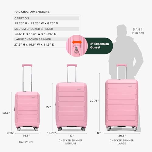 Image of Traveler's Choice Pagosa Hardshell Expandable Luggage with Spinner Wheels, Pink, 2-Piece Set (22 /27)