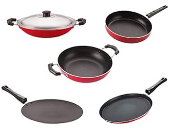 Nirlon nonstick Aluminium Utensils Set of 5 Pieces for Kitchen (CT_KD14_CHATTI_FT10_FP12)