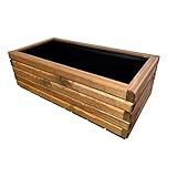 HolzGarden Jardinera de Madera con Fieltro 80x30x40 cm Madera Maciza Impregnada Color Teca Macetero Exterior para Jardín Balcón y Terraza Resistente a la Intemperie 63L Macetas Decorativa