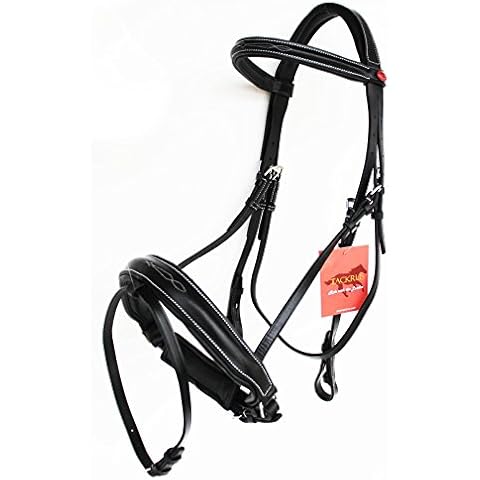 Challenger Tack Horse English Padded Leather Adjustable Flash Bridle Reins Full 803442BKF Cover