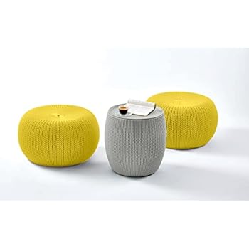 Alternative view of Keter Urban Knit Pouf Ottoman Set of 2 with Storage Table for Patio and Room Décor-Perfect for Balcony, Deck, and Outdoor Seating, Yellow & Gray
