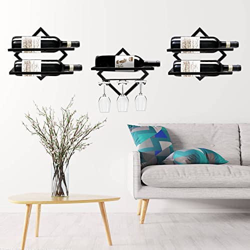 Migecon 2 Pack Wine Rack Wall Mounted, Collapsible Wine Holder And Stemware Glass Rack，Metal Liquor Rack For Home Kitchen Wine Storage And Wine Bottle Display Rack #TOP5