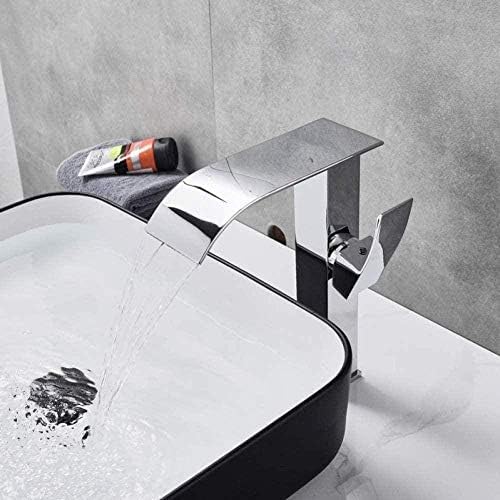 Robinet de salle de bain en laiton chromé anti-corrosion à bec cascade et commande unique