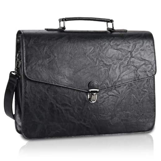 ESTARER Bolsa mensageiro masculina de couro para laptop de 15,6 polegadas, bolsa de ombro profissional para computador, bolsa de escritório para trabalho e negócios, preta