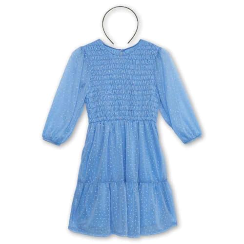 Speechless Girls' Sheer Long Sleeve Smocked Polka Dot Mesh Overlay Midi Dress with Headband