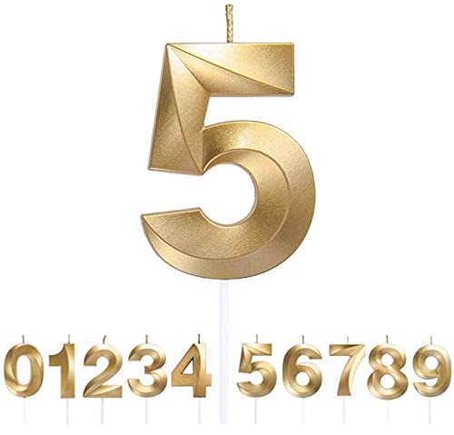 Bougies d'anniversaire Numéro, Paillettes Bougies Numérique D'anniversaire, Or Nombre Bougie Convient pour Anniversaires, Fête, Cérémonies de Remise des Diplômes, Anniversaires de Mariage, Numéro (5) Cover