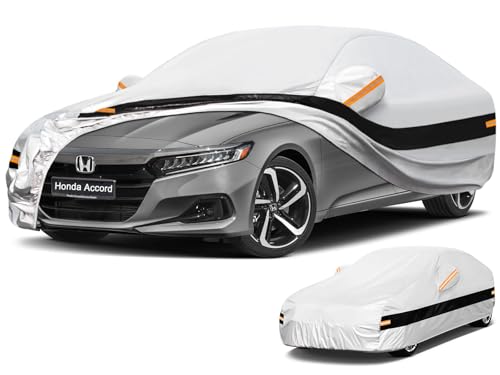 Image of Holhtly Car Cover Custom Fit for Honda Accord, Car Covers for Automobiles All Weather Waterproof Sun Snow Rain Wind Dust Protection, Outdoor Car Cover Gray & Black