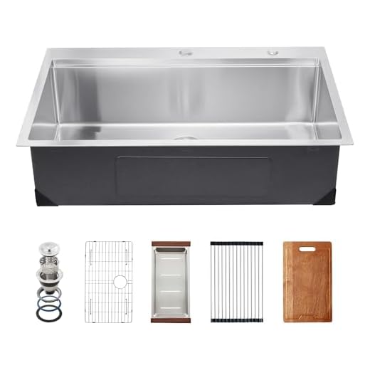 VEVOR 33 inch Kitchen Sink Workstation, 304 Stainless Steel Top Mount Sinks, Drop-In Single Bowl Farmhouse Basin with Ledge & Multiple Accessories, Household Dishwasher Sink for RV, Prep Kitchen, Bar