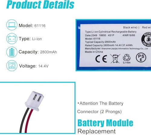 Image of JOTACT Upgraded 2.8Ah Replacement RVBAT850 Battery for Shark Ion R75 RV761 RV850C RV1000S RV1100VL RV101AE UR1000SR RV700 N RV720 N Vacuum Cleaners (2-Prong Connector)