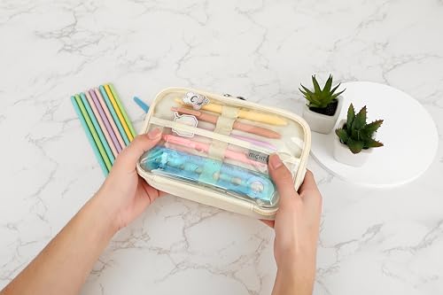 Image of Pencil Case, Large Capacity Zipper Pencil Pouch, Multi- Slot Pen Bag, Transparent Makeup Bag, Portable Office Stationery Pencil Bag.