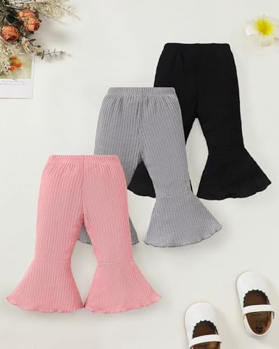 Mioglrie Baby Girl Pants Toddler Leggings 3 Pack Flare Newborn Baby Pants 3 6 9 12 18 24 Months Bell Bottoms for Girls4