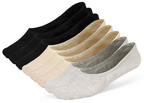 LAISOR Cotton No Show Sock Womens invisible Non Slip Flat Boat Liner Socks (F 8 Pairs-3 black+ 3beige+2grey)