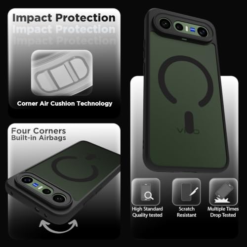 Image of RIGGEAR Shockproof Sleek Hybrid Armor Back Cover Case Compatible with MagSafe Accessories for Vivo X300 FE 5G (Smoke Black Matte PC + Black TPU Bumper)