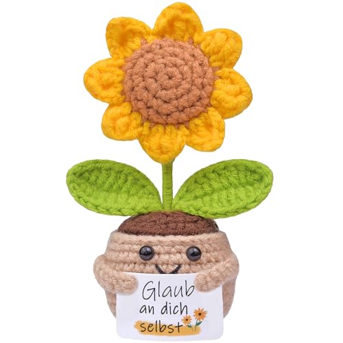 Mwmoeen Lustige Positive Sonnenblume Pocket Hug, Kreative glücksblümchen Positive Kartoffel Puppe Beste Freundin Geschenke für Freundin Kleine Geschenke für Frauen(A36)