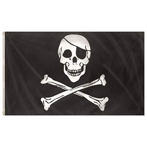 Storm&Lighthouse Pirate Flag Jolly Roger Skull and Crossbones Party Decoration Flag Pirate Party Supplies 5ft x 3ft with Metal Eyelets Cover