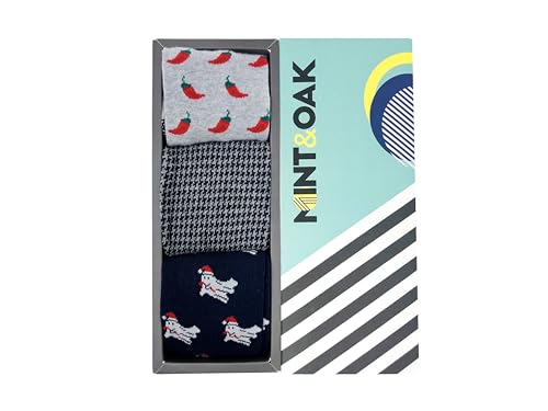 Image of Mint & Oak Long Socks For Men, Soft Cotton Calf Length Socks, Colorful Sock Gift For Men, Full Length & Odour Free, Funky Socks - Gift Box of 3