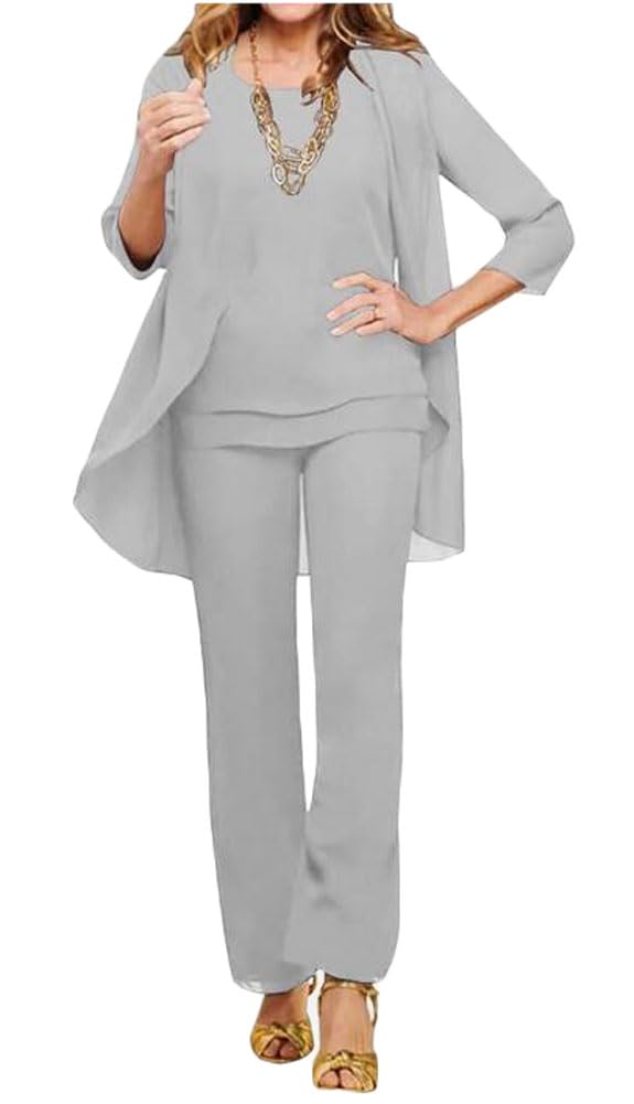 3 pezzi chiffon madre della sposa pantaloni abiti abito ospite abito da sera formale abito da festa di nozze vestito