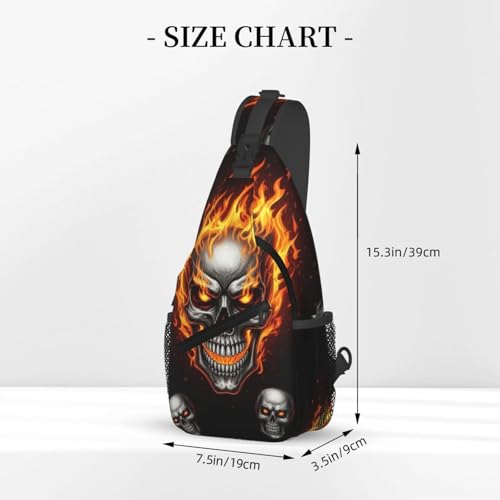 Men's Lightweight Crossbody Backpack, Large Capacity Chest Gym Bag for Outdoor Activities, Cool Fire Flaming Skull Daypack Bags3