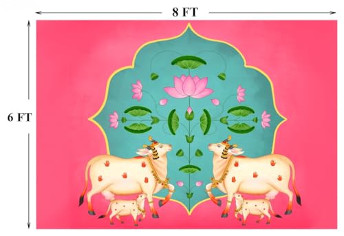 Image of Cow decorationss clothss | Cow backdropss Cloth Decoration | Traditional Backdrop Cloth | Backdrop Cloth for Decoration laxmi Pooja (8FT-6 FT) Backdrop for Pooja