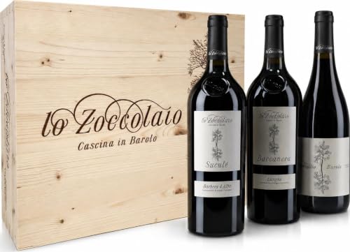 Lo Zoccolaio Barbera d'Alba + Langhe Baccanera + Barolo - 3 Flaschen - Italien Wein Holzbox Barbera...