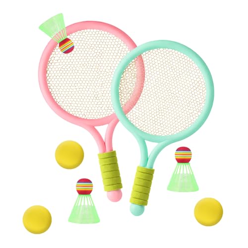 Juego de raquetas de tenis para niños, 4 raquetas de tenis de plástico y 3 volantes y 3 pelotas de tenis, juego de tenis para niños para juegos deportivos en interiores y exteriores, buen compañero