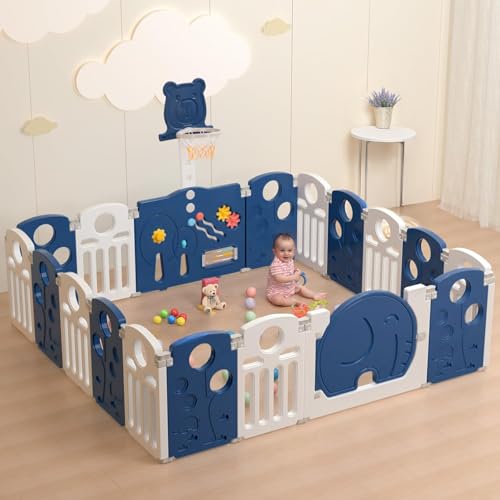 Image of Baybee 2 in 1 Foldable Kids Playpen for Babies | Baby Play Area Indoor Setup with Basketball Set, Sensory Toys, Safety Lock, & Double Knob | Outdoor Play Pen for Kids for 0-5 Years | Baby Activity Playards for 0-5 Years (16 Panels)